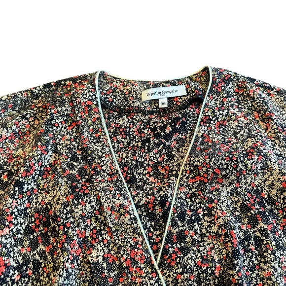 La Petite Francaise Floral Print Mini Dress Gold Trim Size 36 Small Women's - Picture 2 of 12